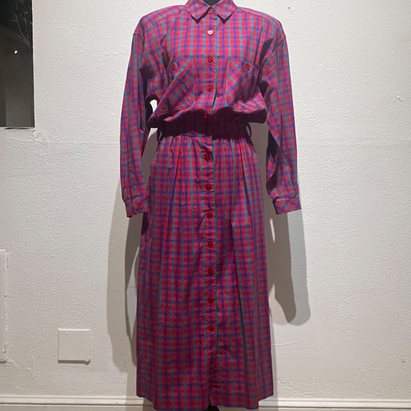 Liz Claiborne vintage Pink and Blue Plaid midi/Maxi dress - Picture 3 of 15